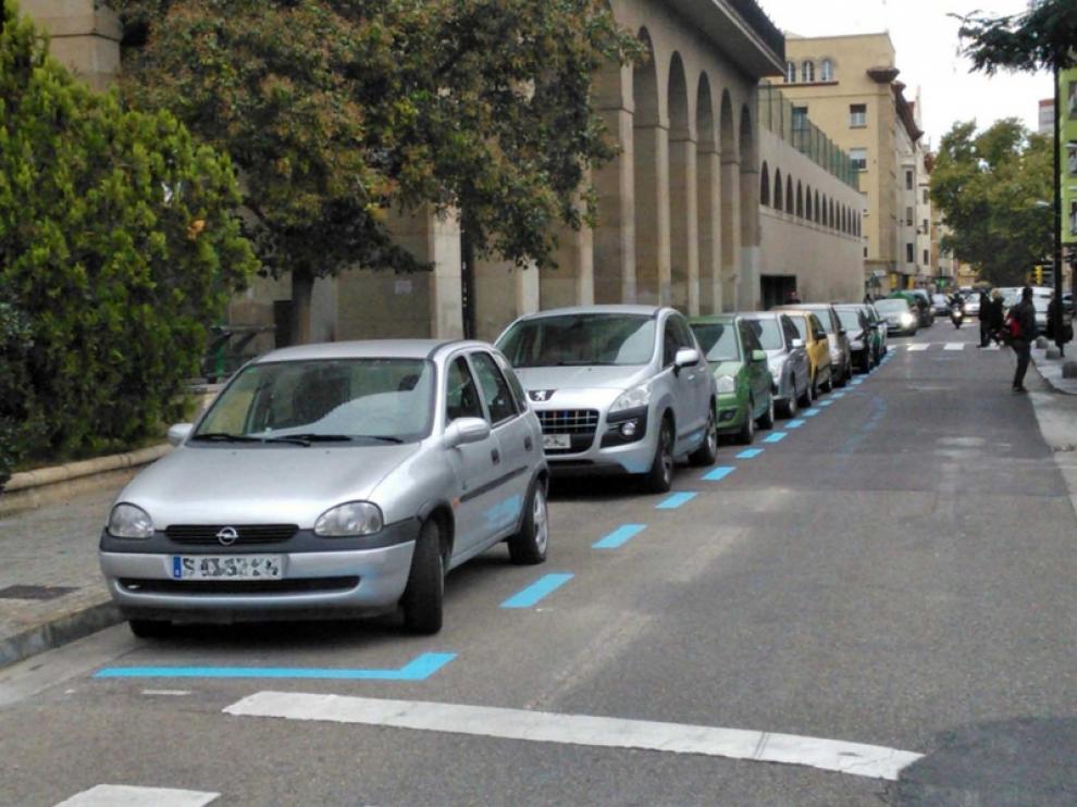 Zona azul en la calle Baltasar Gracián de Zaragoza