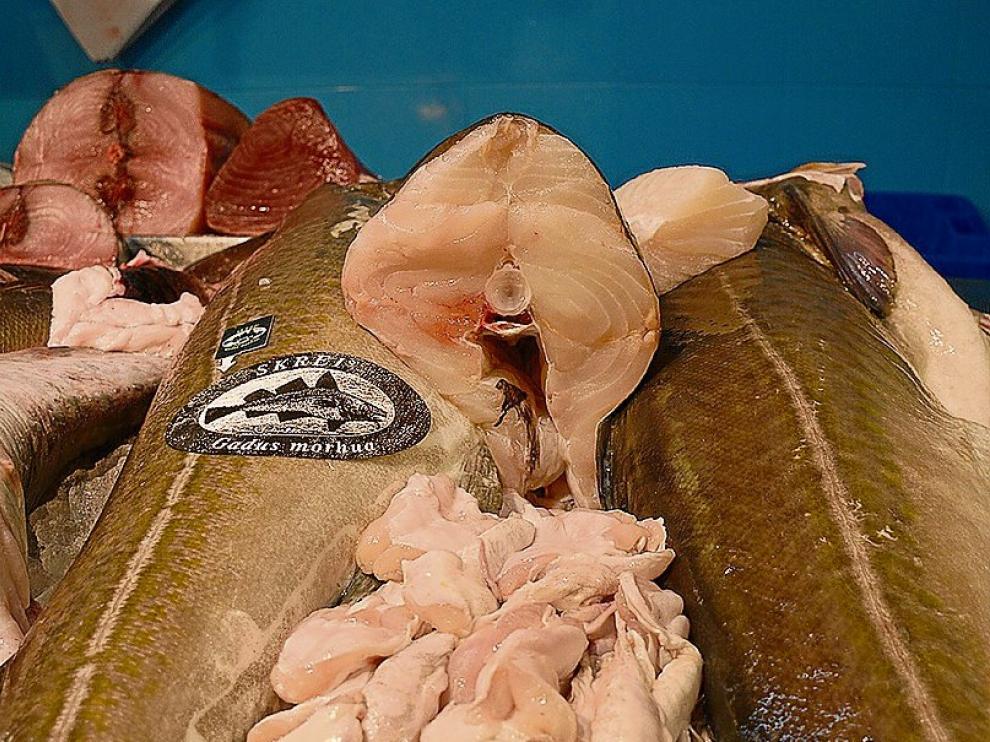 Un ejemplar de bacalao skrei en la pescadería.