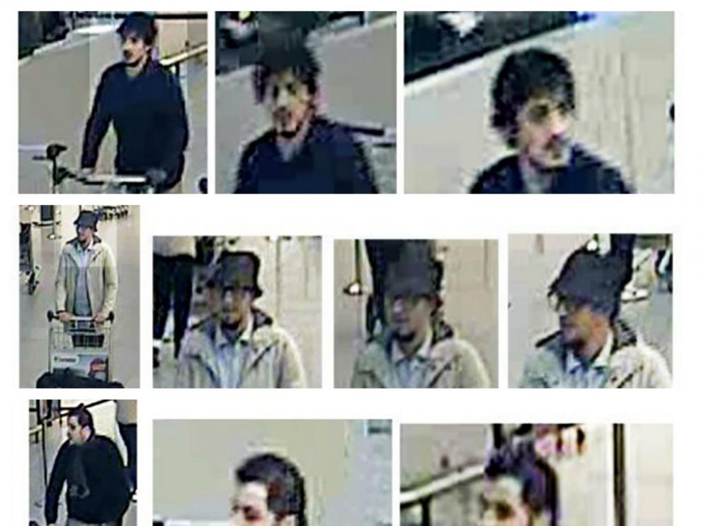 Imágenes de Jalid y Brahim el Bakraui y de Najim Laachraoui (en el centro) tomadas por las cámaras del aeropuerto.