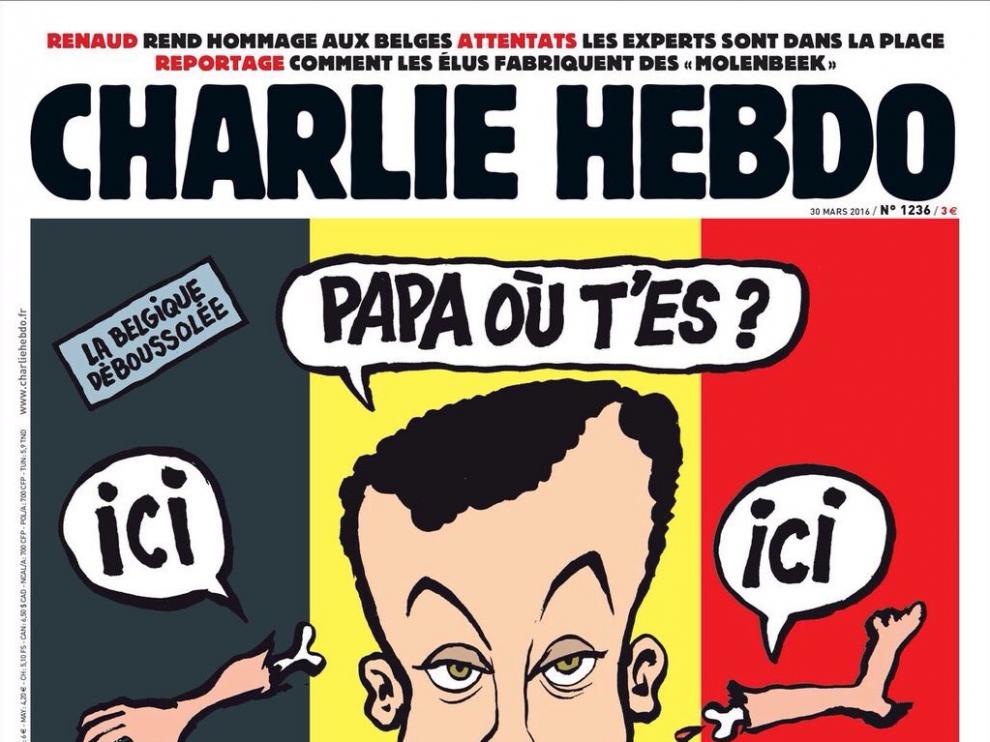 La polémica portada del semanario satírico francés Charlie Hebdó tras los atentados de Bruselas.