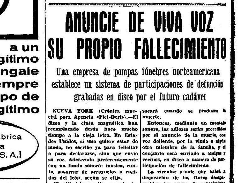 Noticia publicada en Heraldo de Aragón el 3 de abril de 1966.