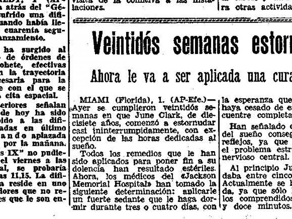 La maldición de una joven que no para de estornudar. Noticia publicada en Heraldo en 1966.
