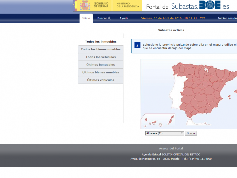 Portal de subastas judiciales en la página del BOE