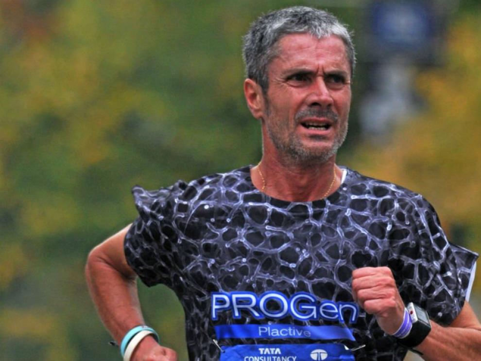 El atleta español Martín Fiz, primero en la maratón de Boston en la categoría de mayores de 50 años.