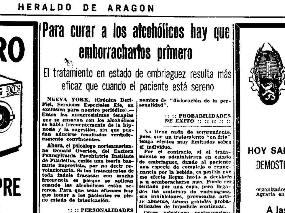 'Para curar a los alcohólicos primero hay que emborracharlos primero', noticia publicada el 14 de abril de 1973.