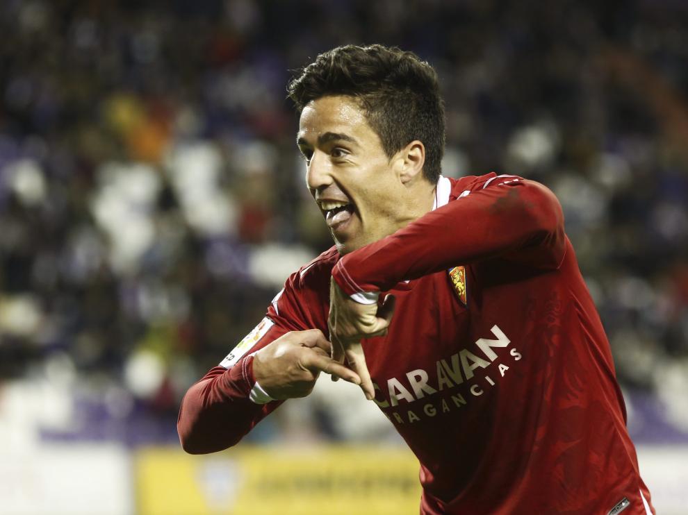 Pedro celebra el 1-2 que logró en Zorrilla ante el Valladolid minutos antes de ser expulsado.