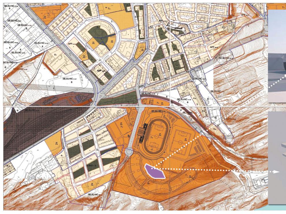 El nuevo edificio del Campus se levantará en el terreno existente entre las actuales instalaciones universitarias y el campo de fútbol de tierra anexo a Los Pajaritos que se transformará en hierba artificial.