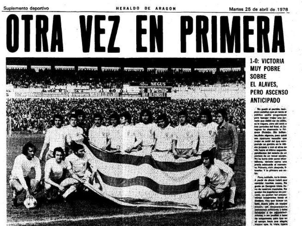 Portada del suplemento de Deportes de Heraldo de Aragón en el que se narraba el ascenso del Real Zaragoza Primera en medio de los actos del 23 de abril de 1978.