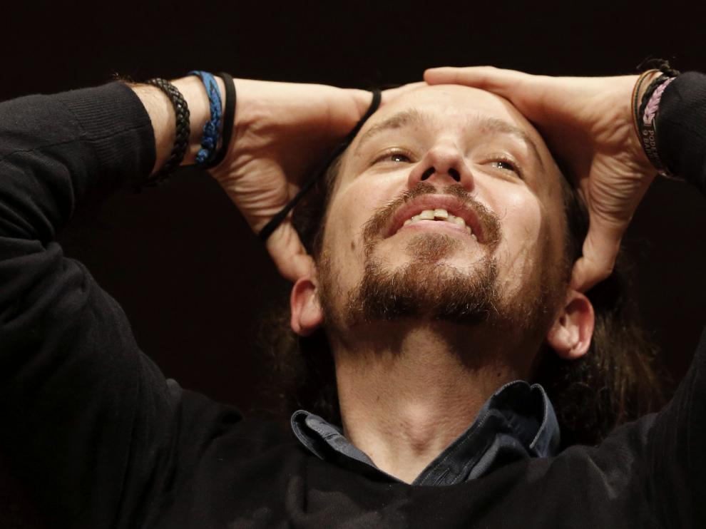 El líder de Podemos, Pablo Iglesias, durante la presentación del libro 'En defensa del populismo' de Carlos Fernández Liria,
