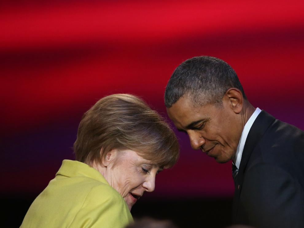 Agela Merkel y Barack Obama durante la ceremonia de Hannover.
