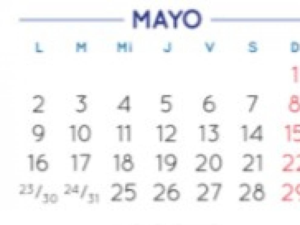 Calendario de mayo y junio de 2016
