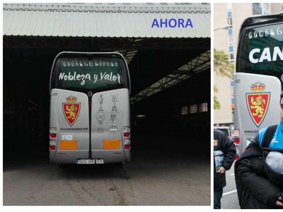 A la izquierda, el nuevo aspecto de la trasera del autocar del Real Zaragoza. A la derecha, tal y como estaba hasta ahora.
