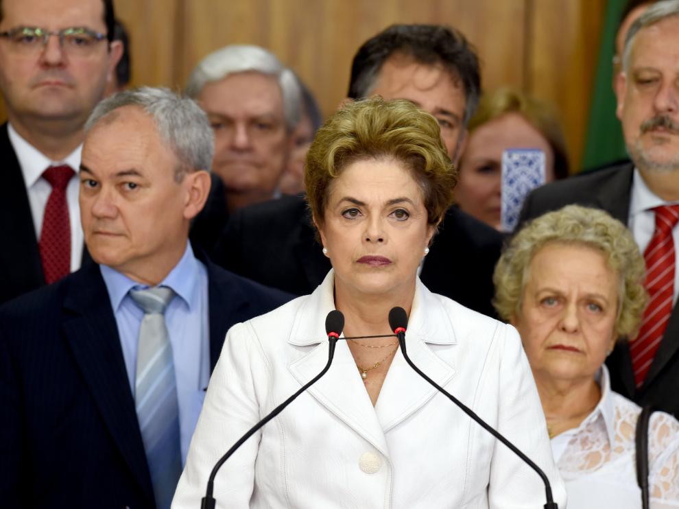 Dilma Rousseff tras ser suspendida de su cargo por el Senado.