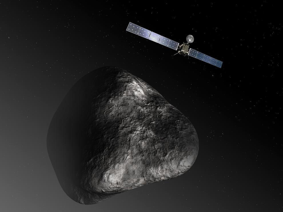 Recreación de Rosetta y el cometa.