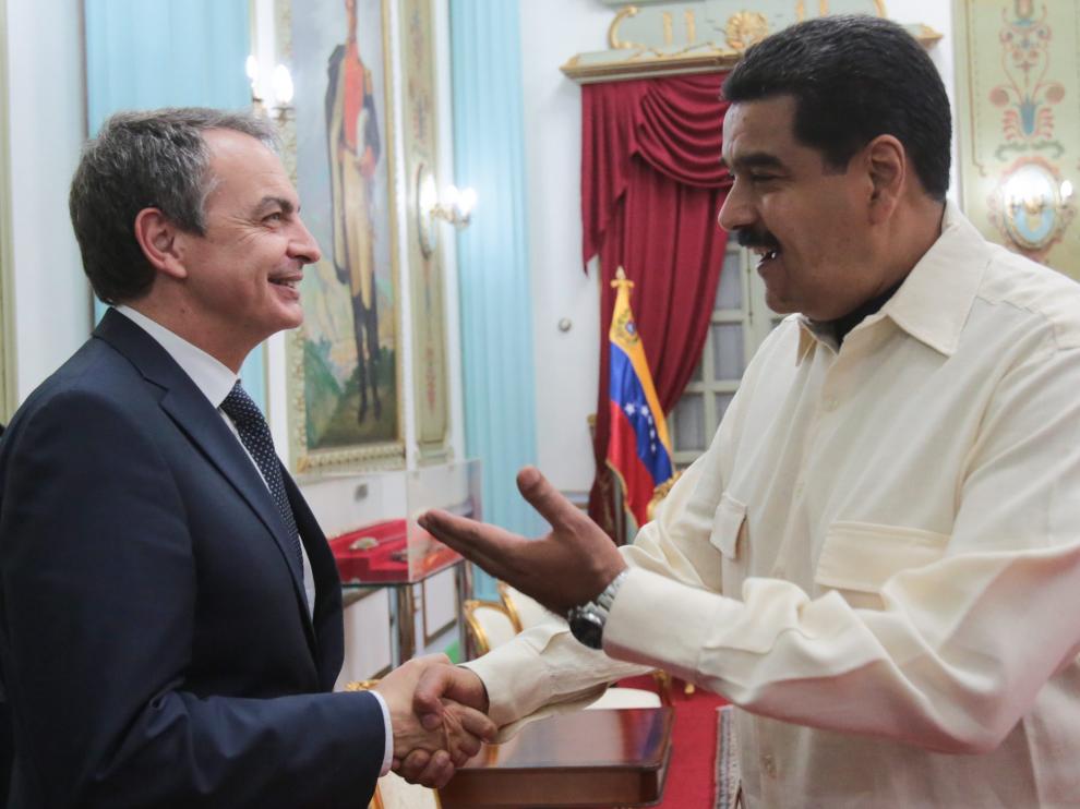Zapatero durante su reunión con Maduro en Venezuela.