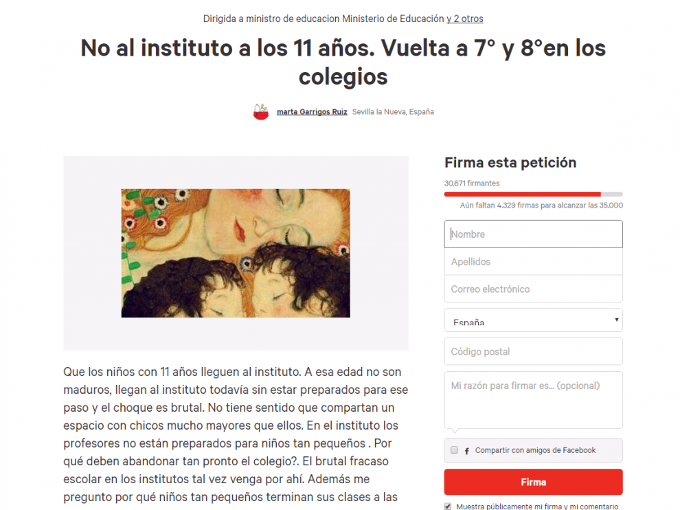 Petición en Change.org para cambiar la edad de paso del colegio al instituto.