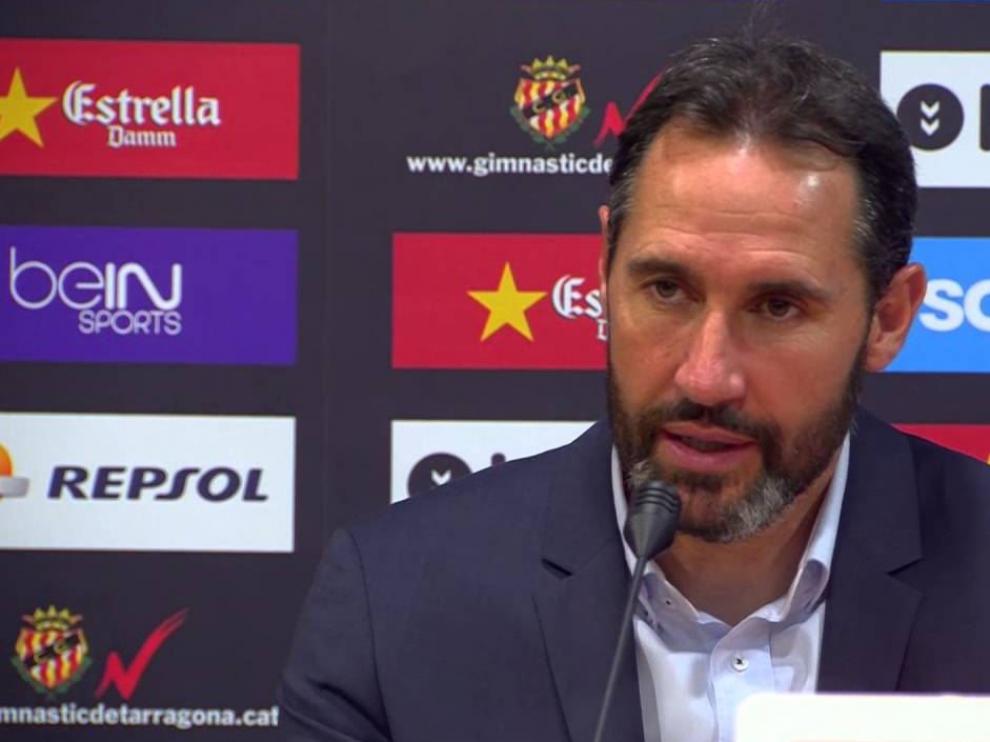 Vicente Moreno, entrenador del Nástic de Tarragona, en rueda de prensa.