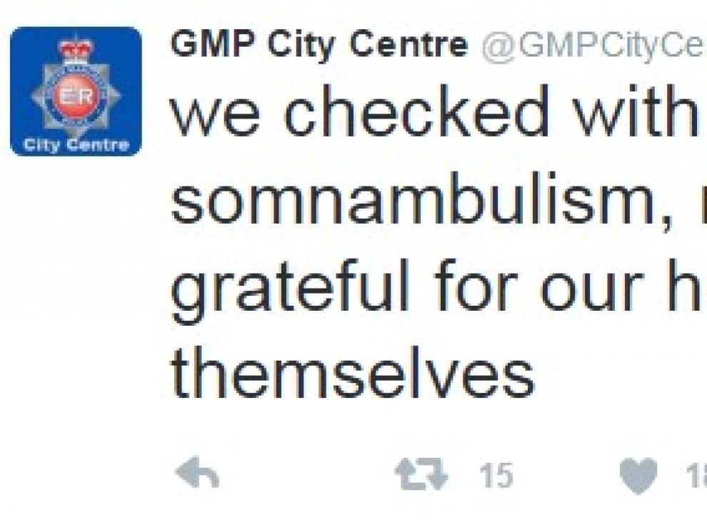 La Policía de Manchester "rescata" a un sonámbulo