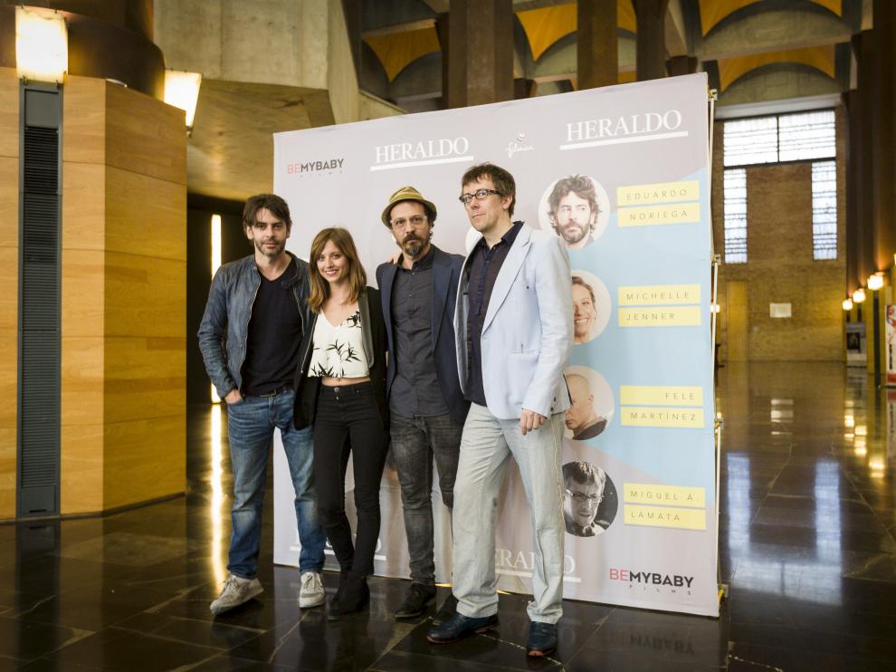 Eduardo Noriega, Michelle Jenner, Fele Martínez y Miguel Ángel Lamata, en el auditorio, donde participaron en 'Conoce más a...'.