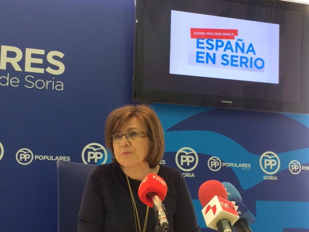 La presidenta del PP de Soria, Mar Angulo, en rueda de prensa.