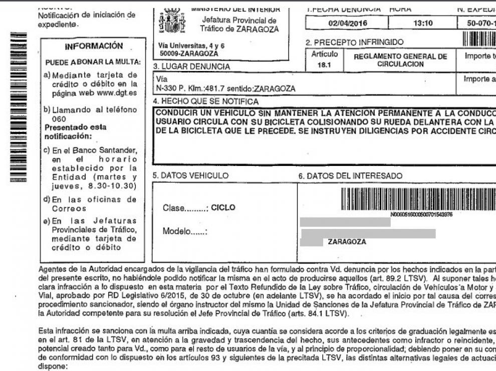 El multado recibió la denuncia 8 semanas después