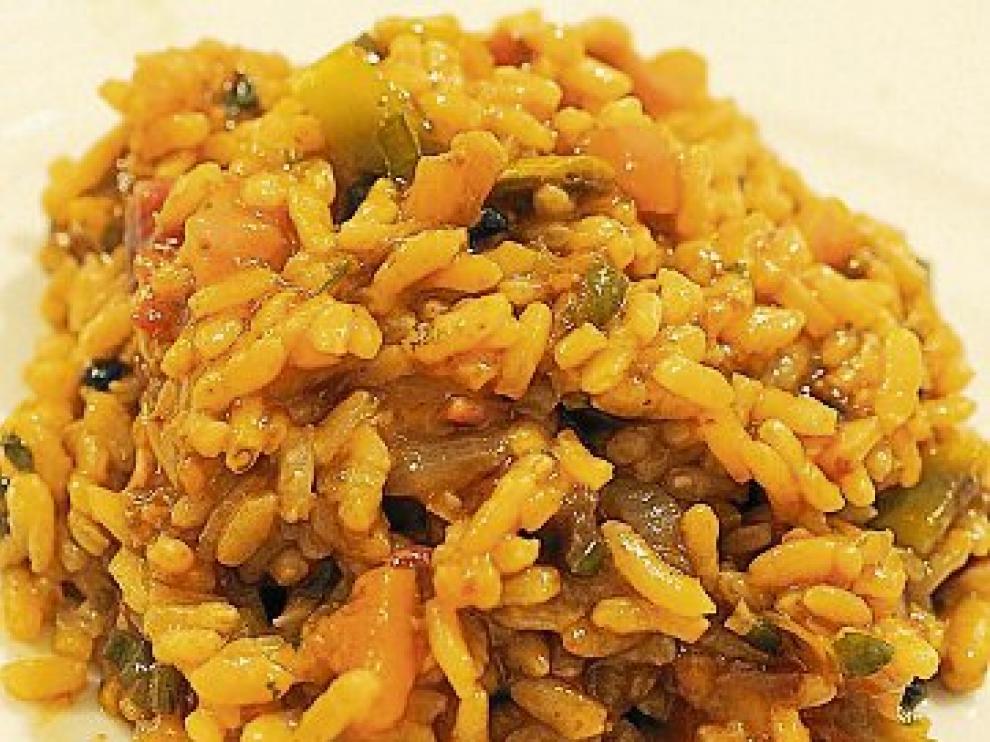 Arroz de verduras con pato.