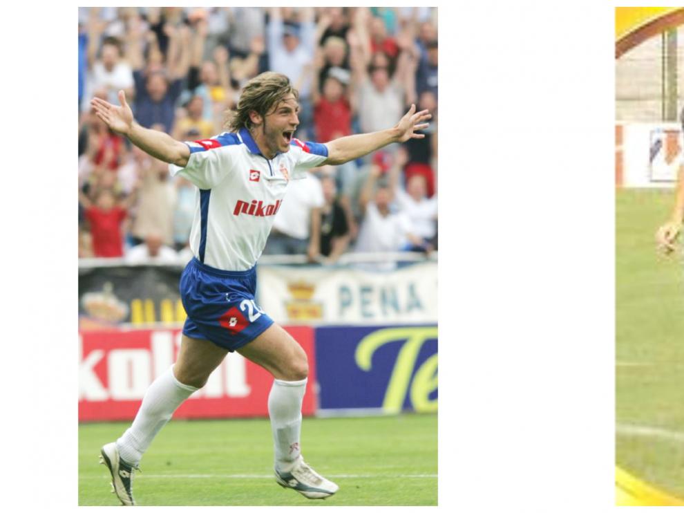 Generelo, en su época de jugador del Real Zaragoza, celebra un gol en La Romareda. A su lado, Carreras cuando militó en el Real Oviedo.