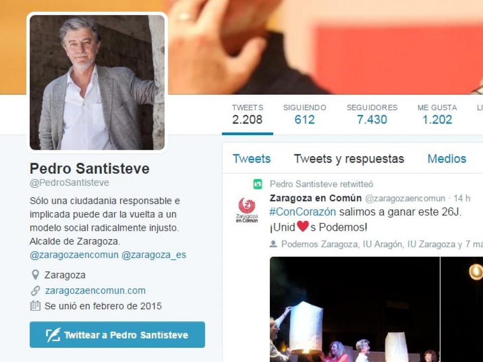 Twitter de Pedro Santisteve, alcalde del Ayuntamiento de Zaragoza.