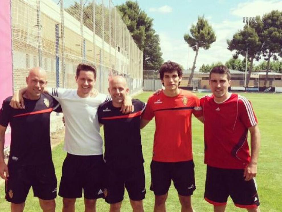 César Laínez, Ander Herrera, Andrés Ubieto, Jesús Vallejo y Alberto Zapater, este miércoles en la Ciudad Deportiva del Real Zaragoza.