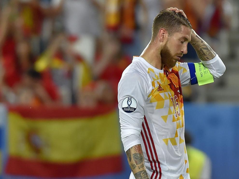 Ramos se lamenta tras errar el penalti ante Croacia.