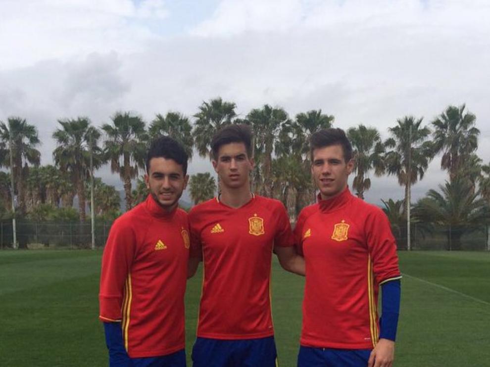 Morlanes, Millán y Subías, con la Selección española Sub-17.