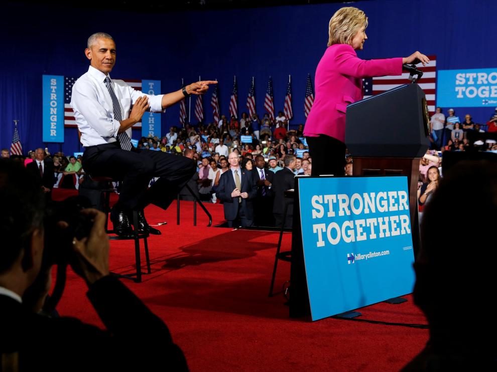 Obama, en su primer mitin conjunto con Hillary Clinton, este martes en Charlotte.