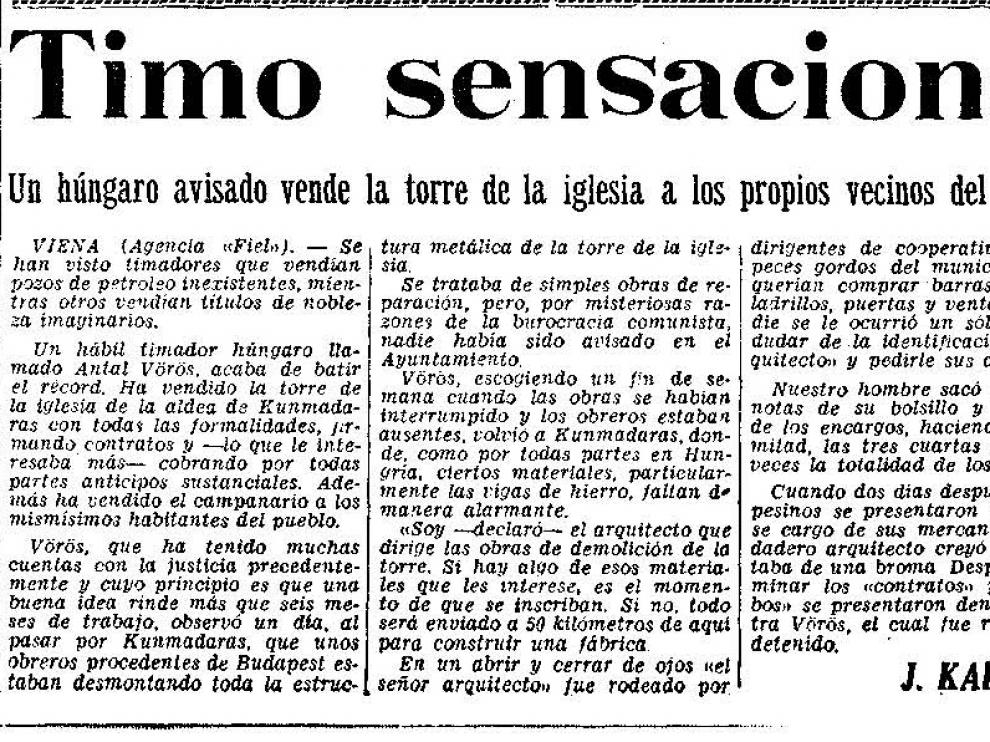 Este "timo sensacional" lo publicó Heraldo el 15 de julio de 1962.