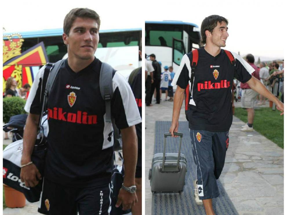 Zapater y Cani, el día 20 de julio de 2005 a su llegada al Hotel Monasterio de Boltaña con el Real Zaragoza. Hace 11 años de estas imágenes.