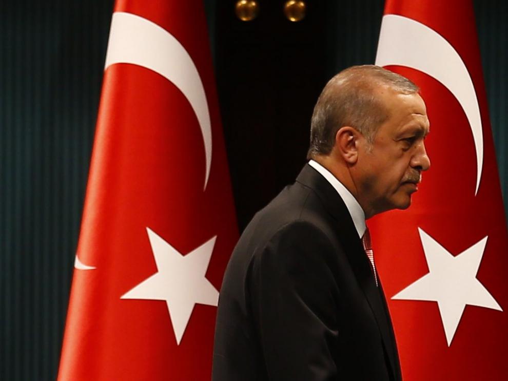 El presidente turco, Recep Tayyip Erdogan, durante su comparecencia
