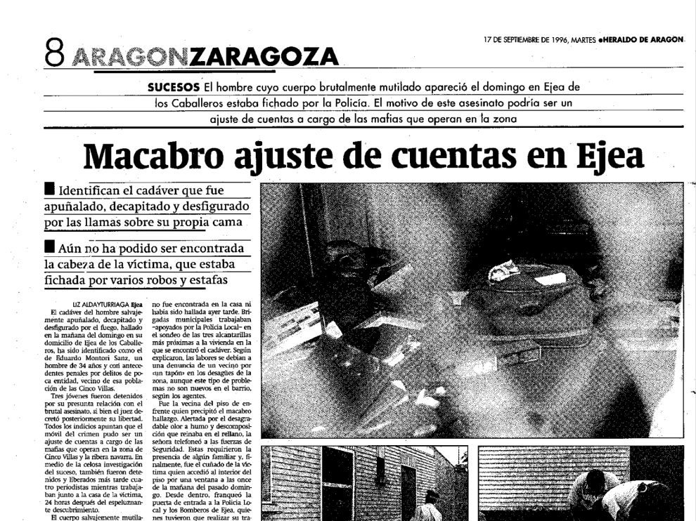 Noticia publicada el 17 de septiembre de 1996 sobre el asesinato de Eduardo Montori