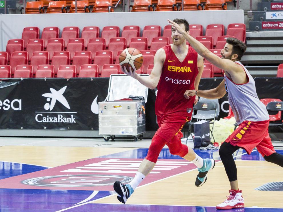 Entrenamiento de la selección española de baloncesto.