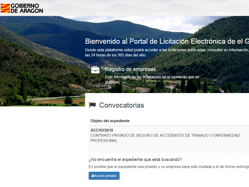 Portal de Licitación Electrónica de el Gobierno de Aragón.