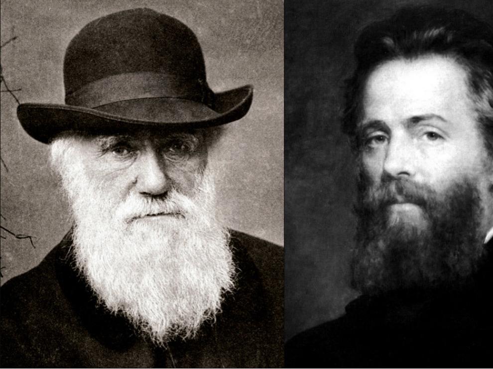 Retratos de Charles Darwin (izquierda) y Herman Melville (derecha), dos viajeros que narraron sus aventuras por las islas Galápagos de dos maneras muy distintas.