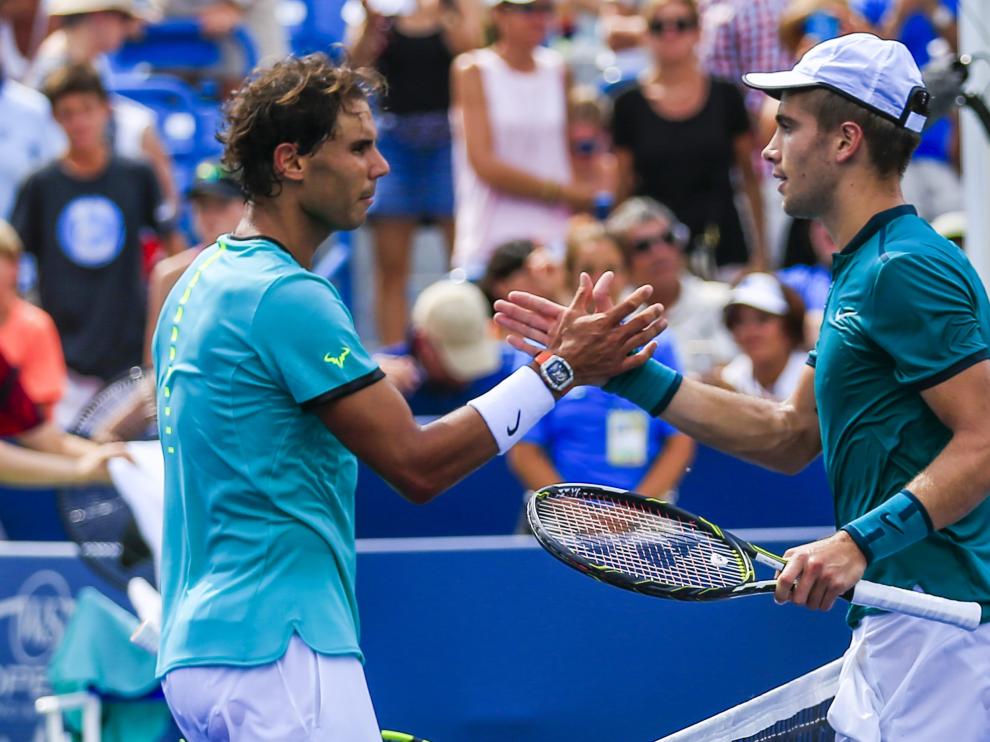 Nadal durante el partido con el croata Borna Coric