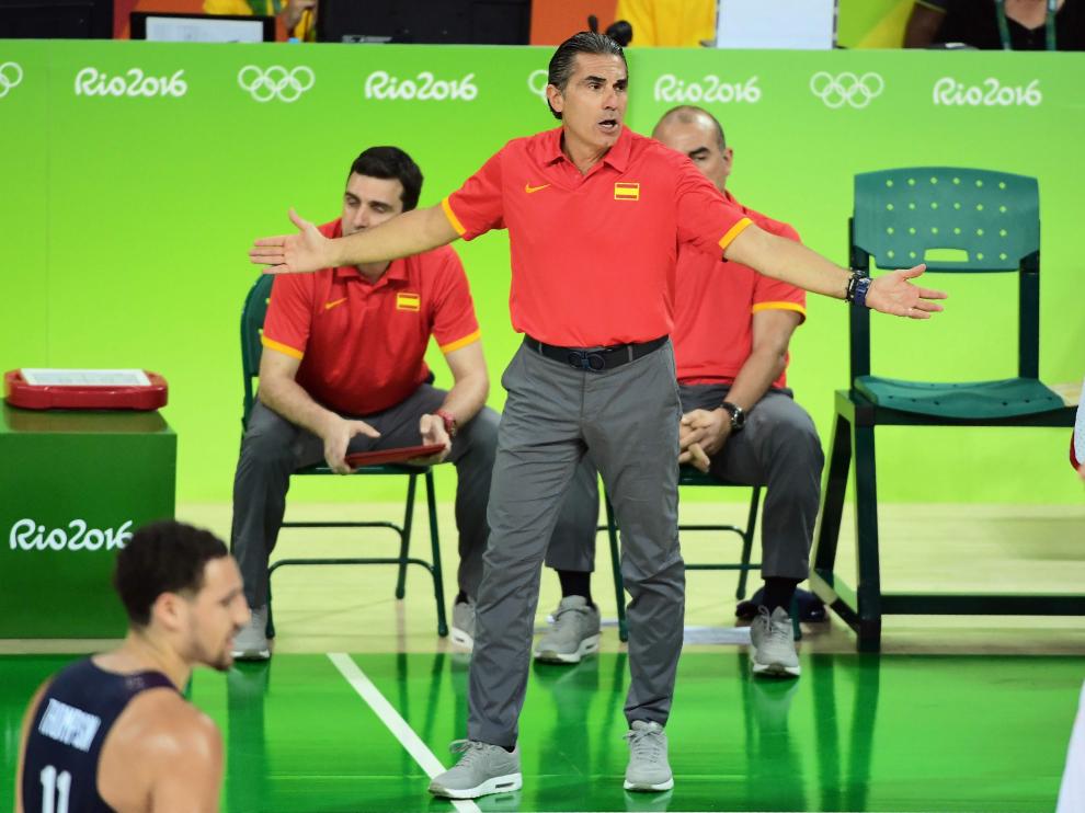 Sergio Scariolo en un momento del partido que España jugó contra Estados Unidos.