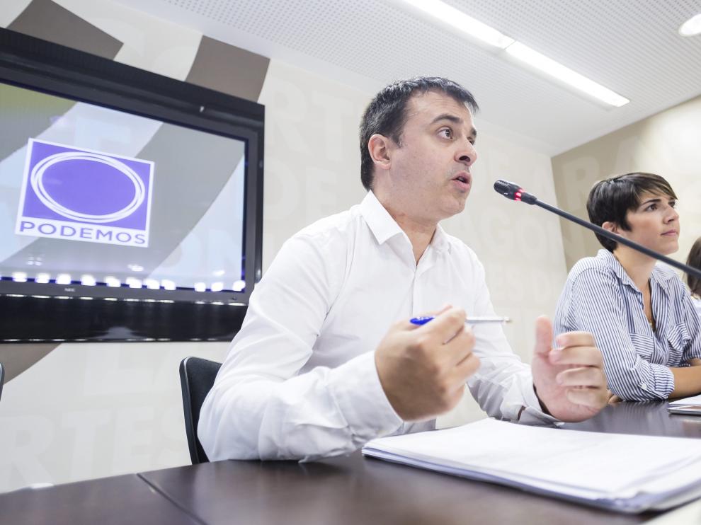 Rueda de prensa de Podemos este martes.