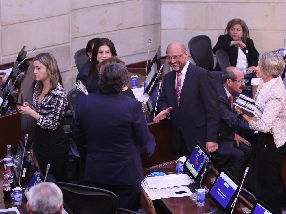 El presidente del Parlamento Europeo, Martin Schulz, visitó el martes el Senado de Colombia para conocer los avances de la negociación.