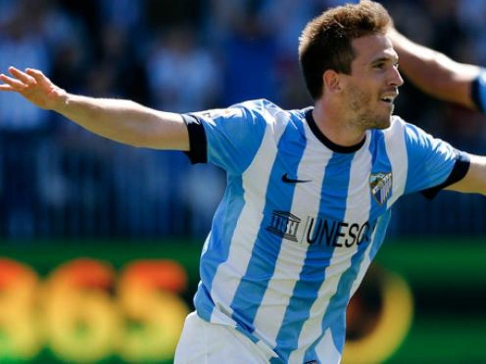 Camacho celebra un gol con el Málaga