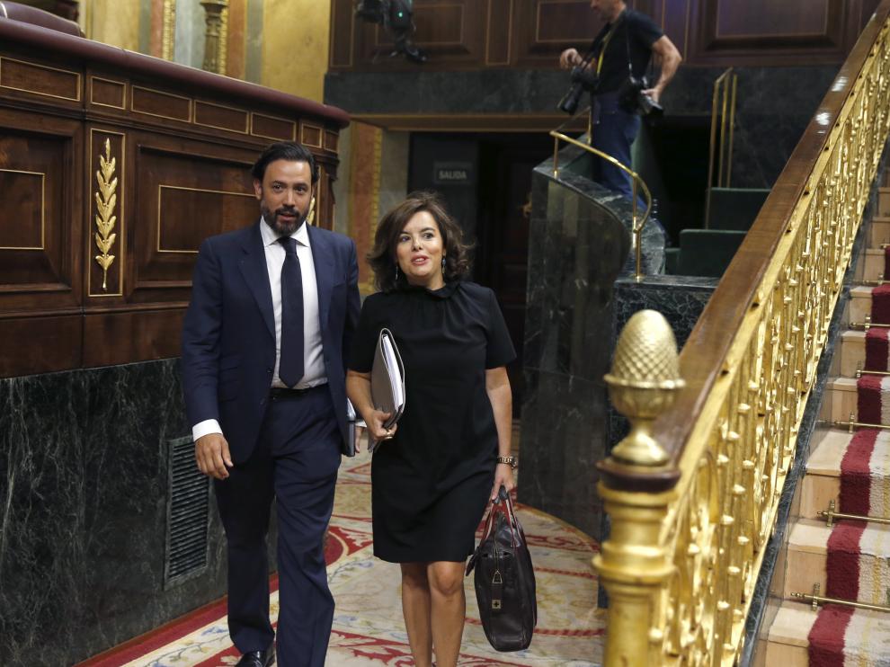 Soraya Sáenz de Santamaría a su llegada al Congreso este miércoles.