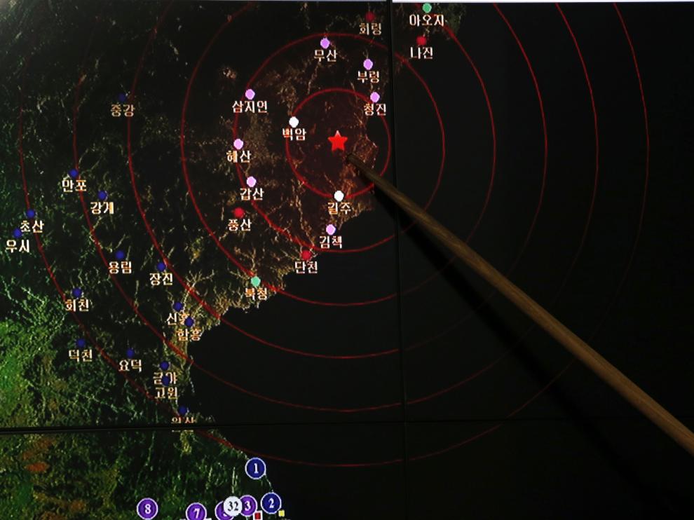 Lugar donde se registró el seísmo, fruto de la prueba nuclear.