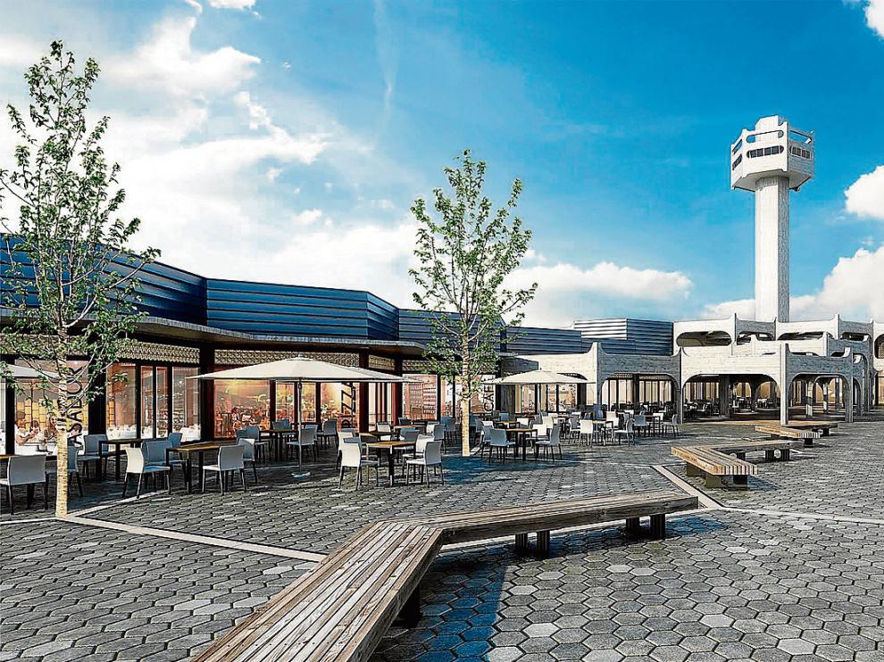 Recreación del 'outlet', cuyo complejo estará presidido por la torre de Pikolin.