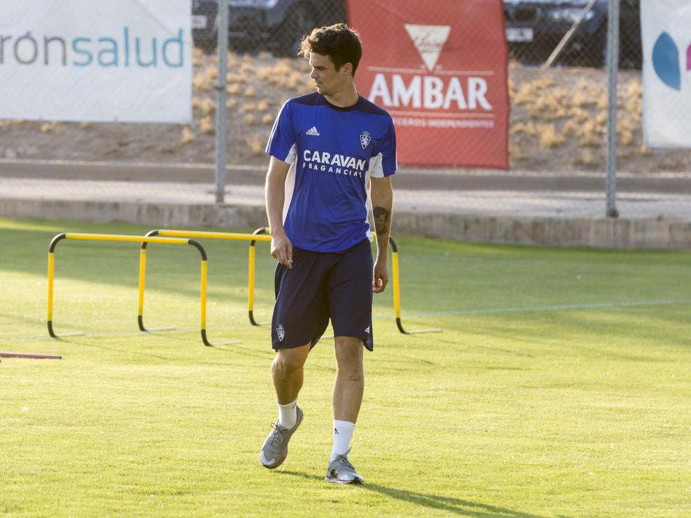 Erik Morán, durante el entrenamiento de ayer del Real Zaragoza.