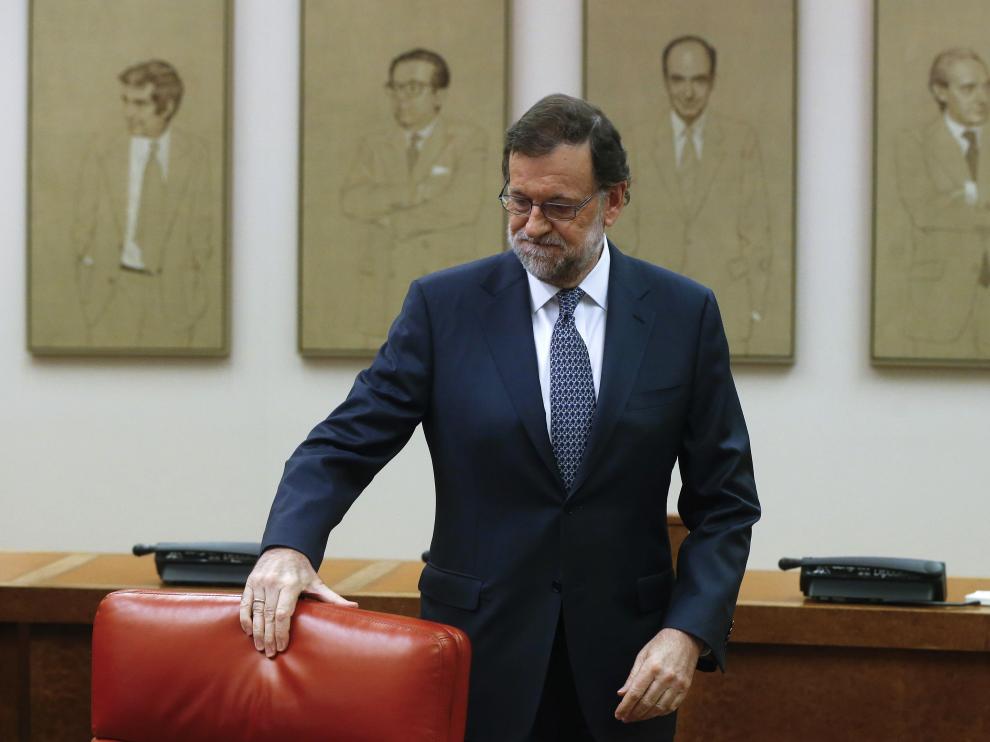 Rajoy a su llegada a una reunión con los duiputados del PP en el Congreso