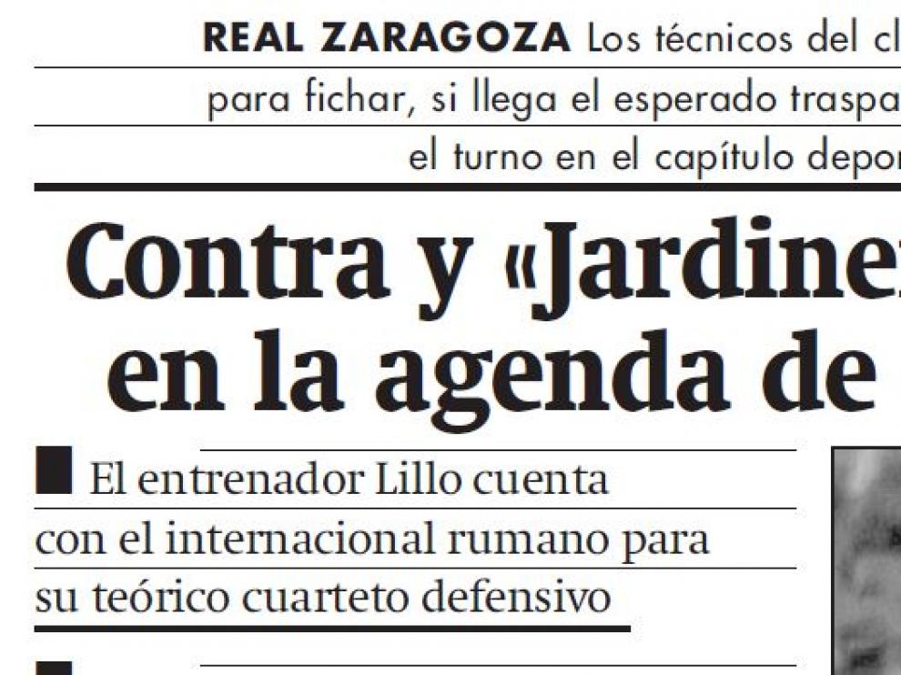 Apertura de página de la información del Real Zaragoza del 12 de julio de 2000.